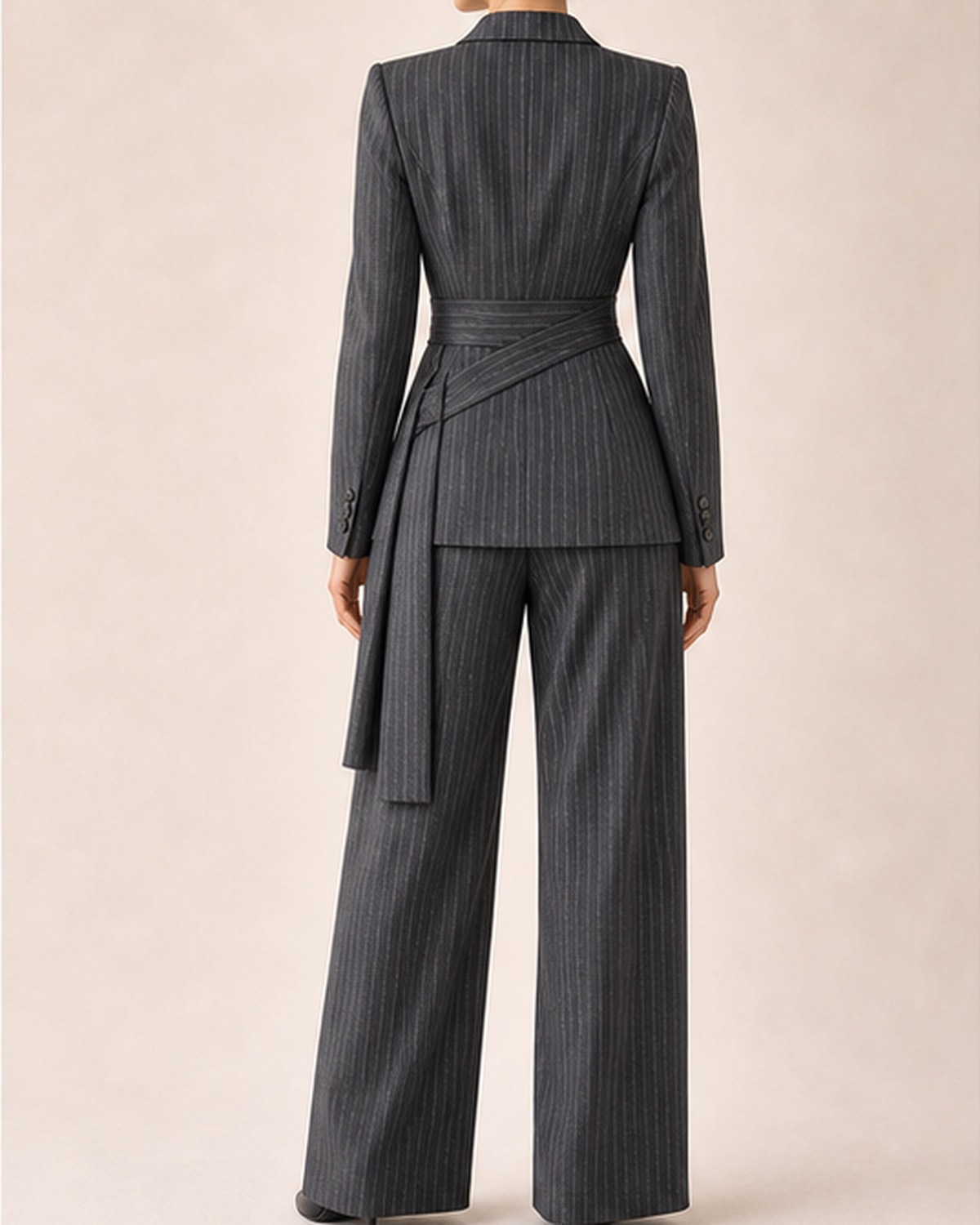 Charcoal Asymmetric Pinstripe Suit Set