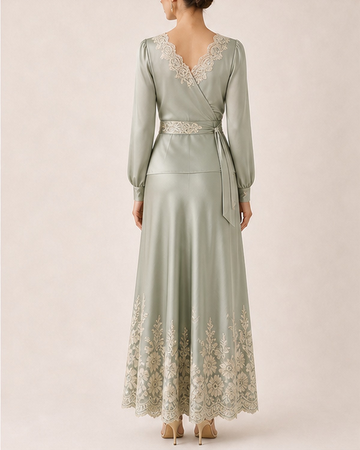 Livia Sage Lace Satin Set