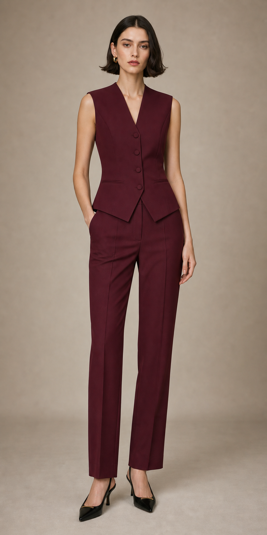 Burgundy Waistcoat Suit Set